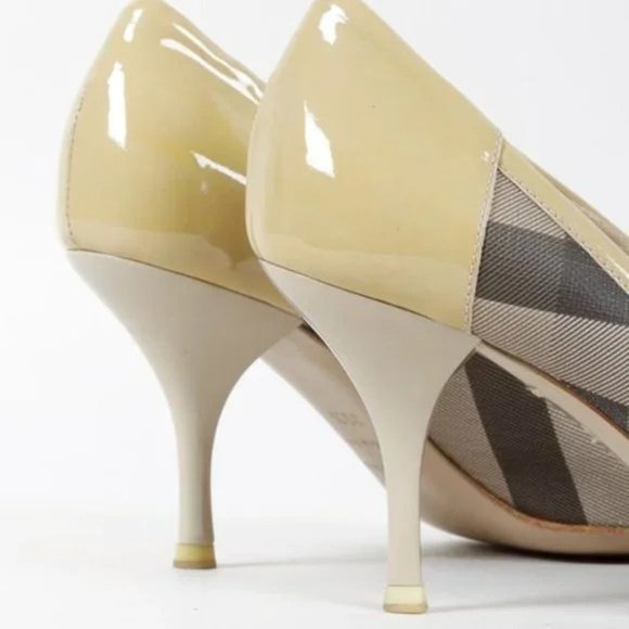 Burberry Nova Check Coated Canvas Beige Peep Toe Heels - Picture 8 of 9